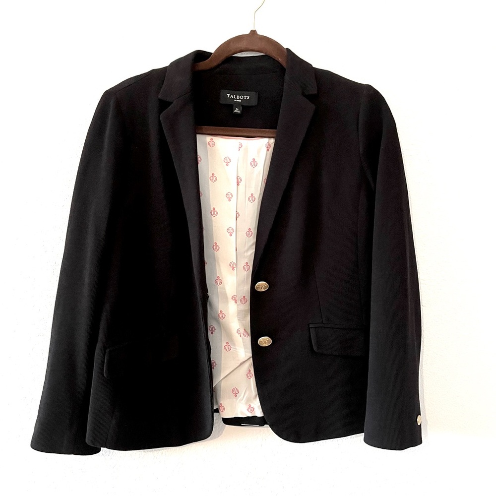 Talbots Black Cotton Blazer Gold Buttons